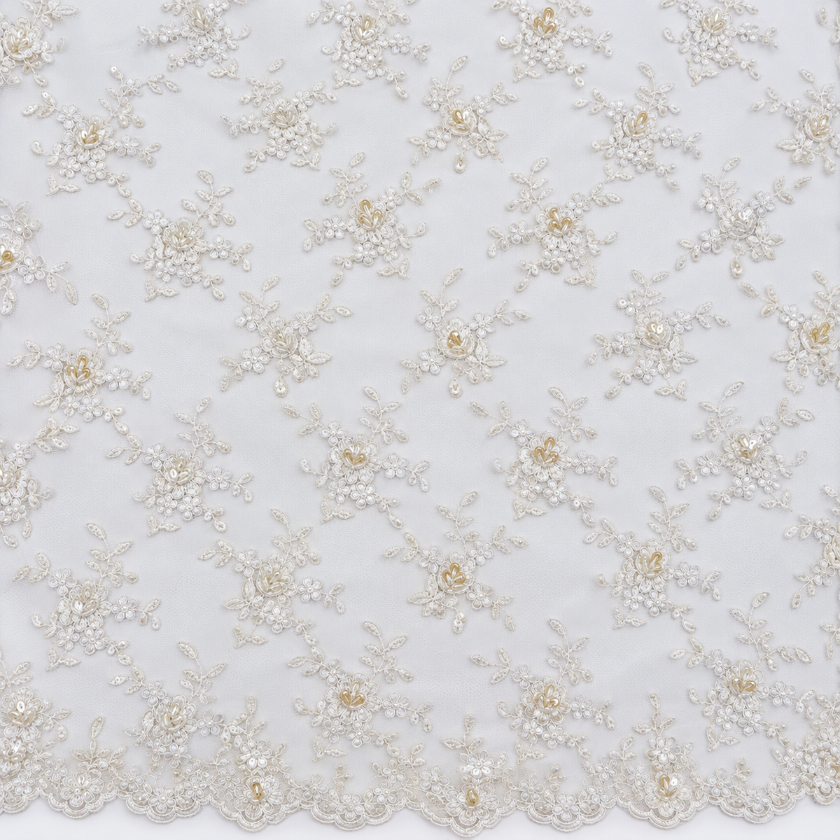 Ivory Floral Embroidered Lace with Delicate Beadwork