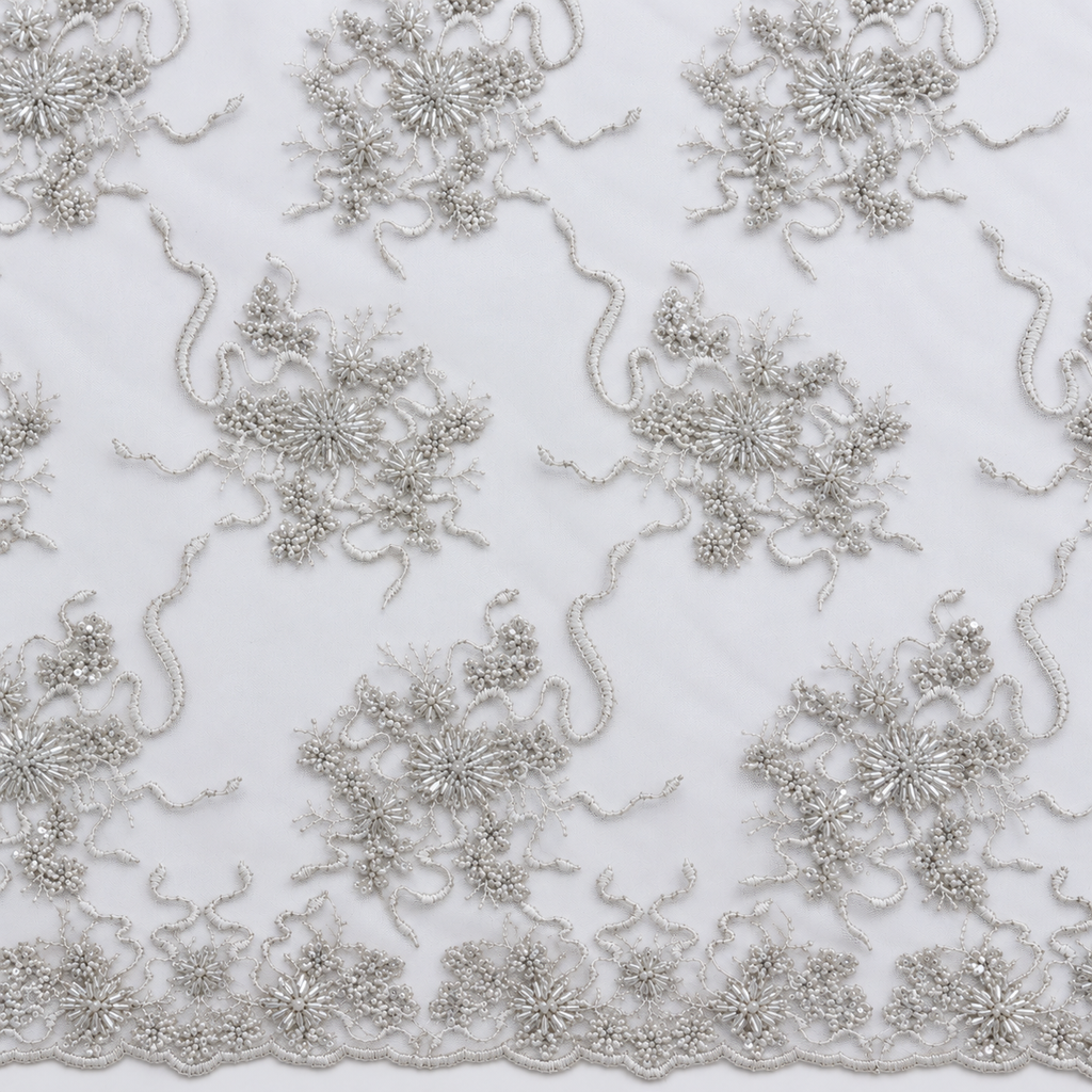 Silver Beaded Floral Embroidered Bridal Lace