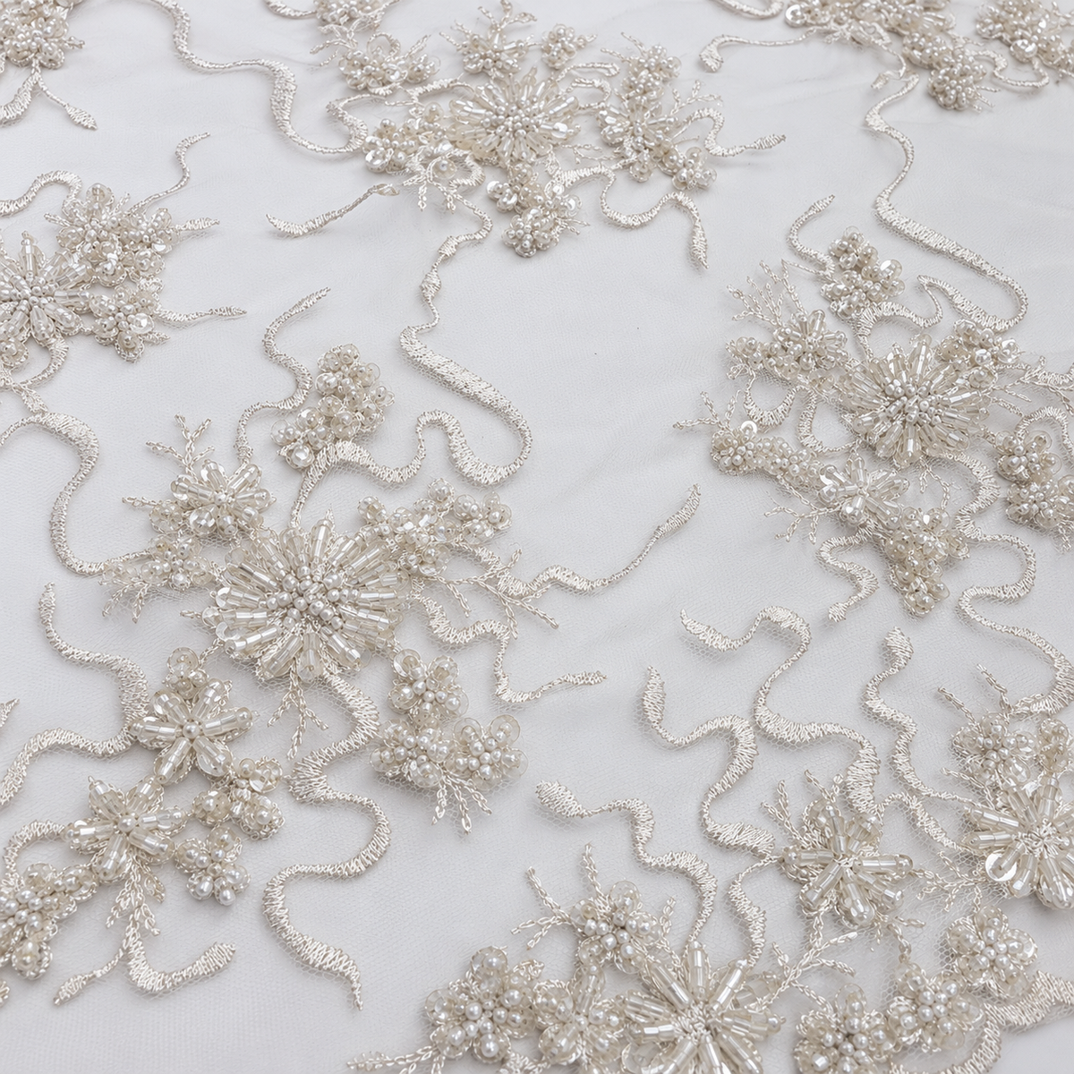 Silver Beaded Floral Embroidered Bridal Lace