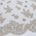 Silver Embroidered Pearl & Sequin Floral Bridal Lace