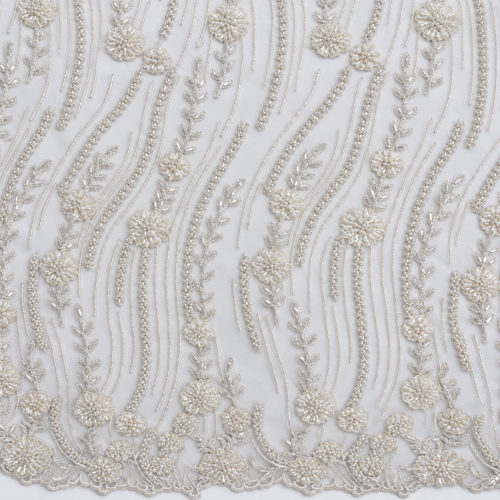 White Pearl & Beaded Floral Lace