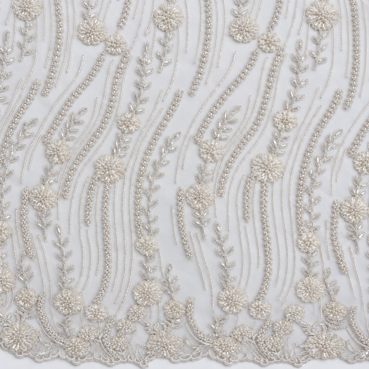 White Pearl & Beaded Floral Lace