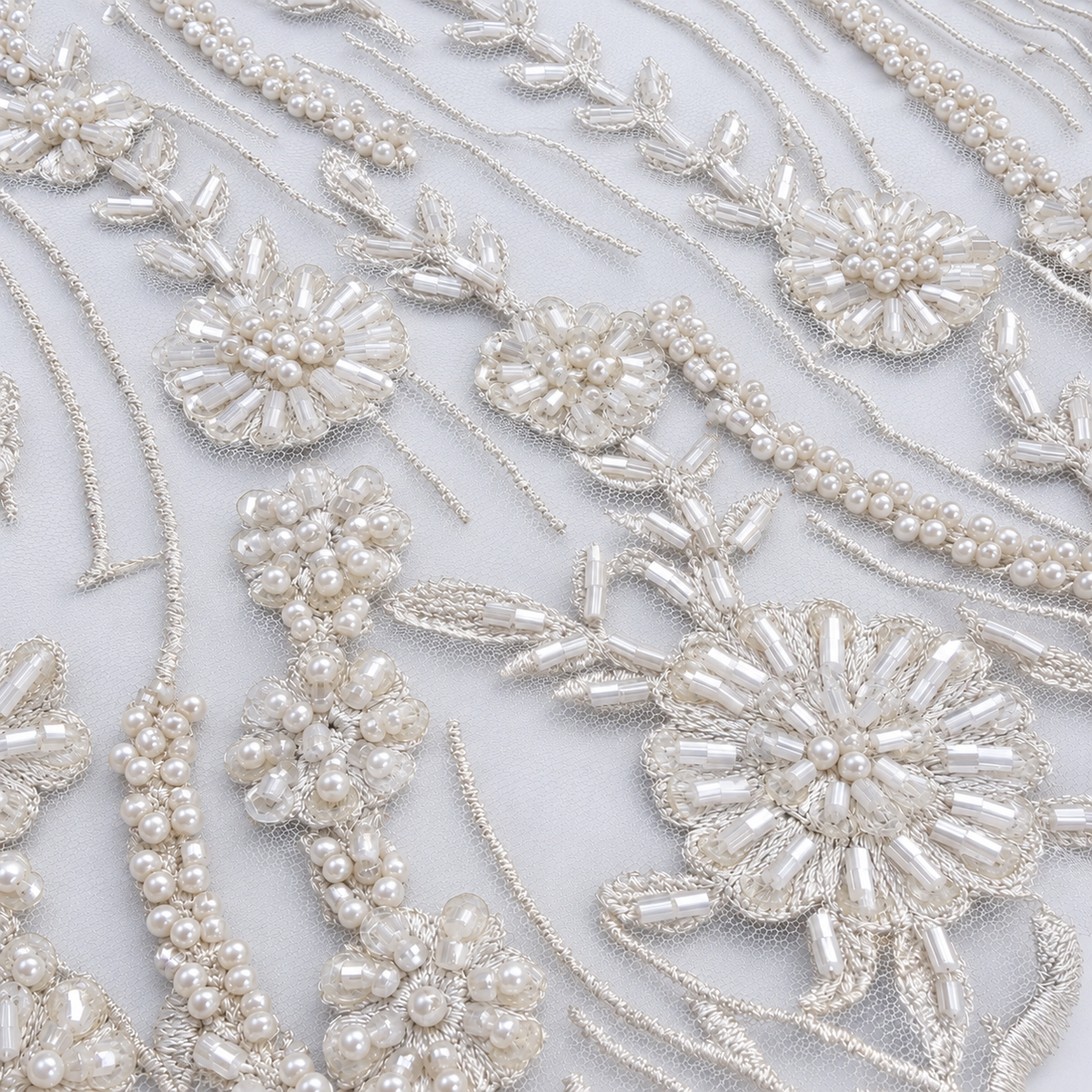 White Pearl & Beaded Floral Lace