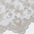 Silver Floral Beaded Bridal Lace with Scalloped Border