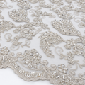 Silver Beaded Feather & Floral Bridal Lace with Scalloped Border