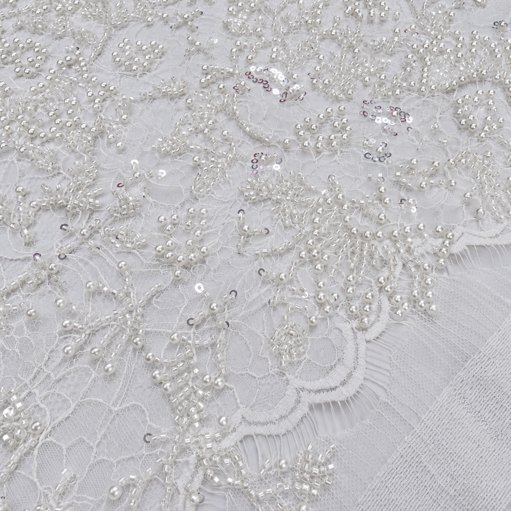 White Pearl Floral Chantilly Lace