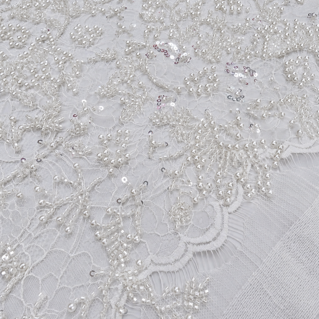 White Pearl Floral Chantilly Lace