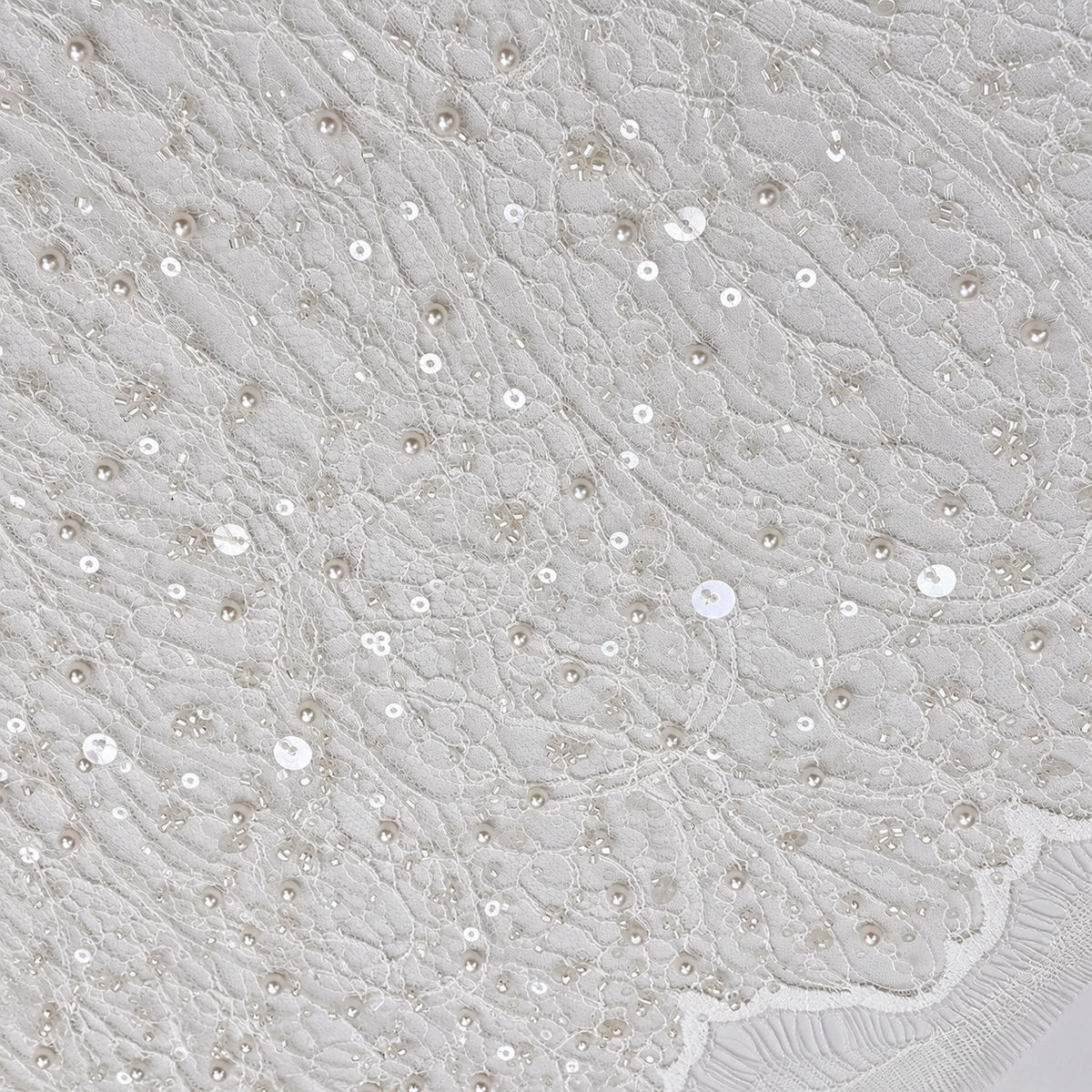 White Sequin & Pearl Chantilly Lace