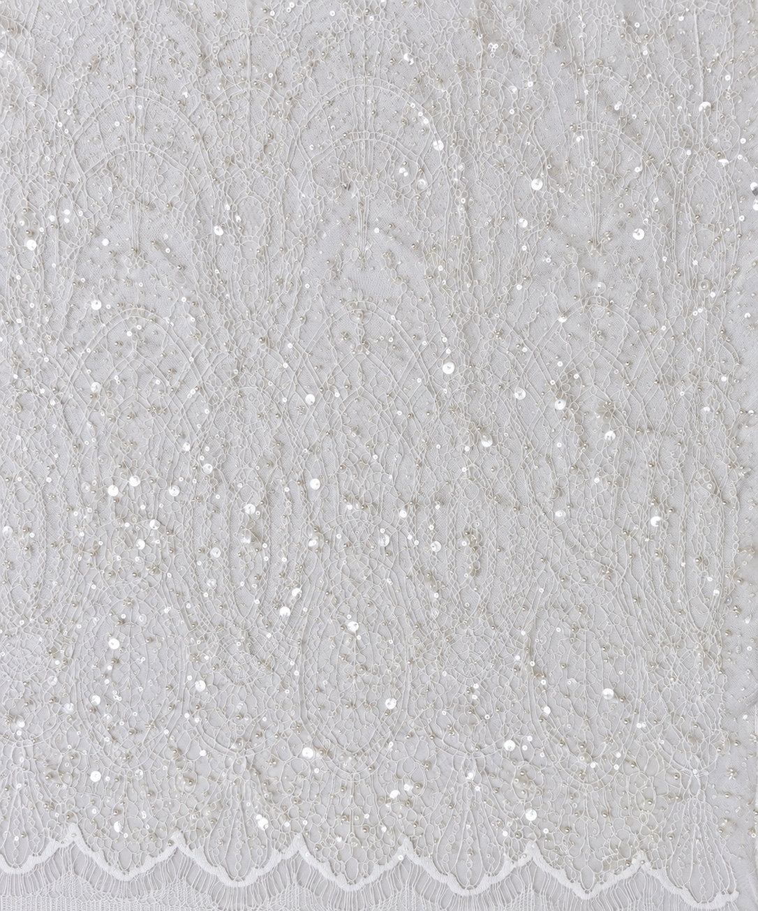 White Sequin & Pearl Chantilly Lace