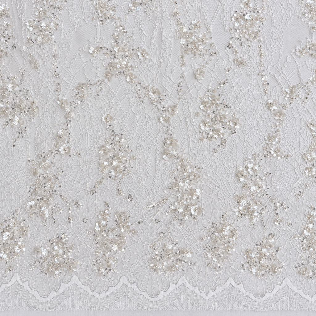 White 3D Floral Sequin Chantilly Lace