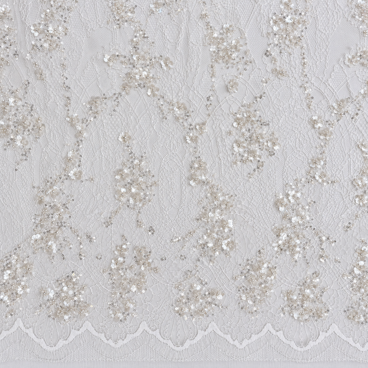 White 3D Floral Sequin Chantilly Lace