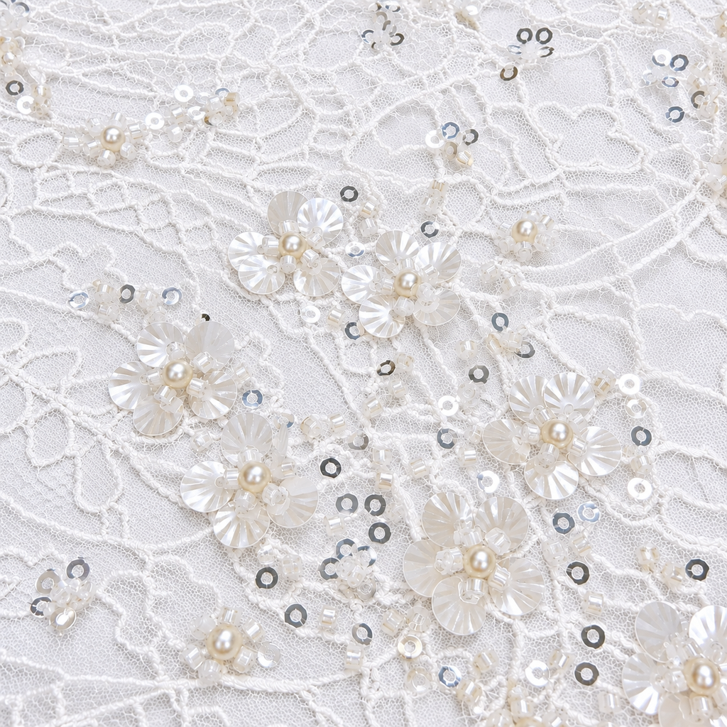 White 3D Floral Sequin Chantilly Lace