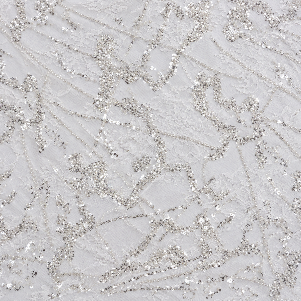 White Pearl & Sequin Linear Chantilly Lace