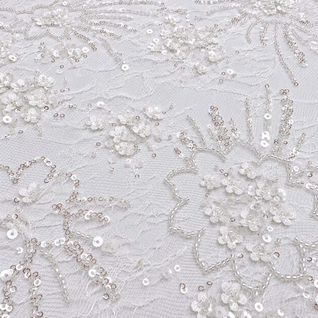 White Floral Beaded Lace