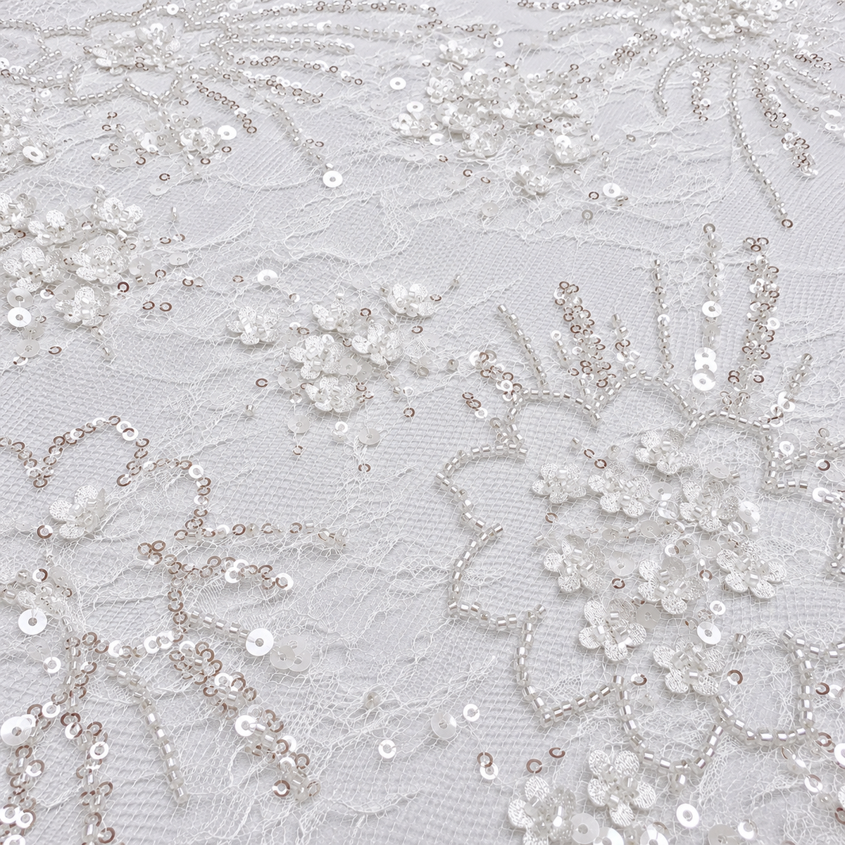 White Floral Beaded Lace