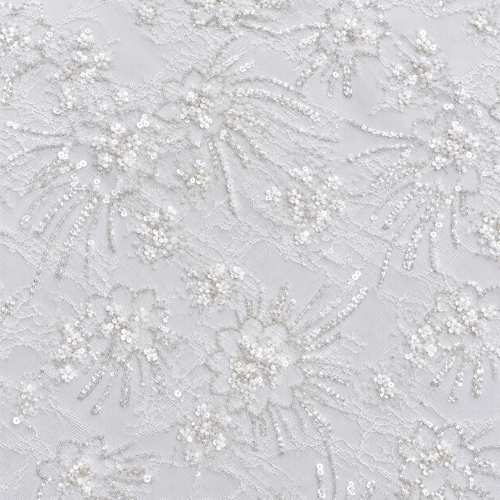 White Floral Beaded Lace