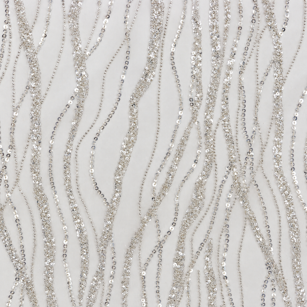 White Wavy Sequin & Beaded Lace