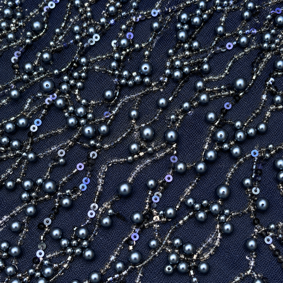 Pearl & Sequin Embellished Tulle Lace