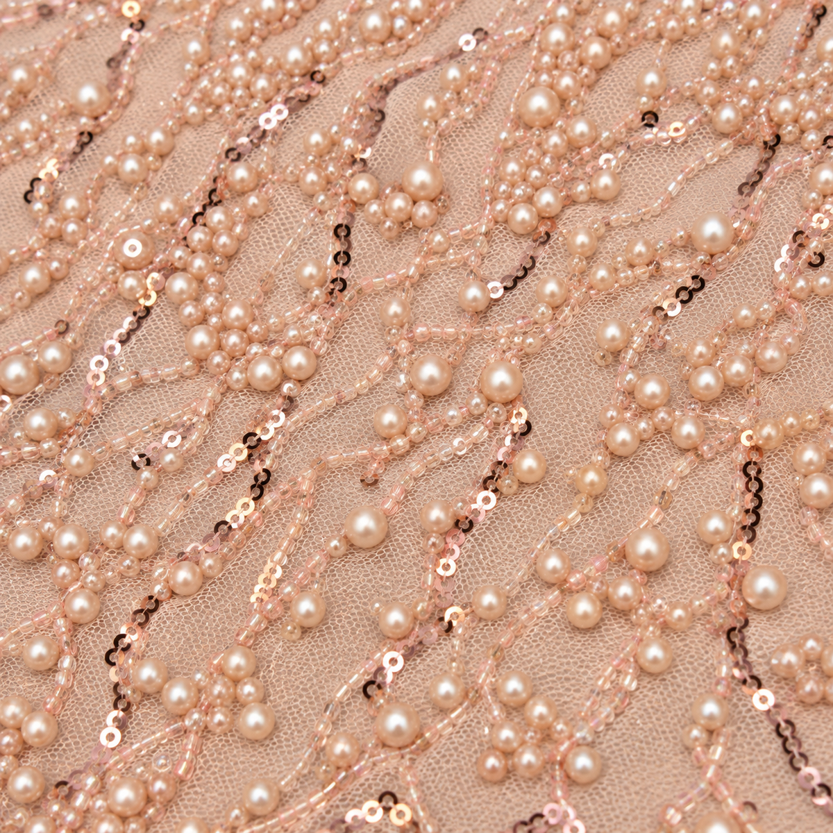 Pearl & Sequin Embellished Tulle Lace