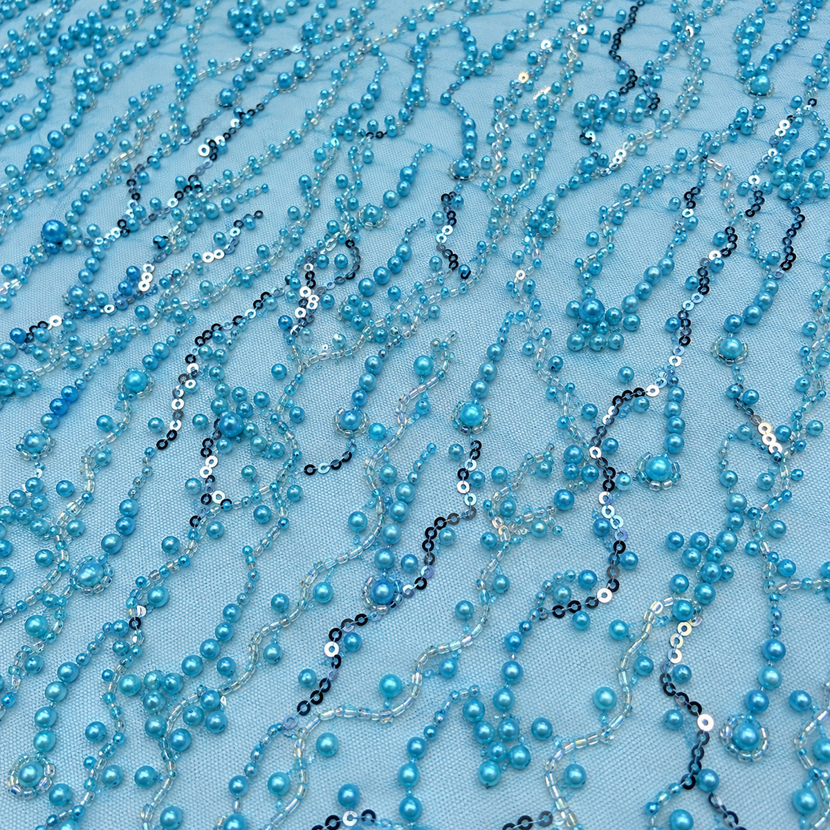 Pearl & Sequin Embellished Tulle Lace