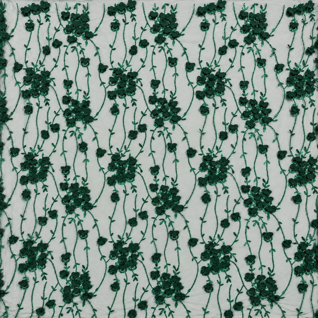 3D Floral Embellished Mesh Fabric