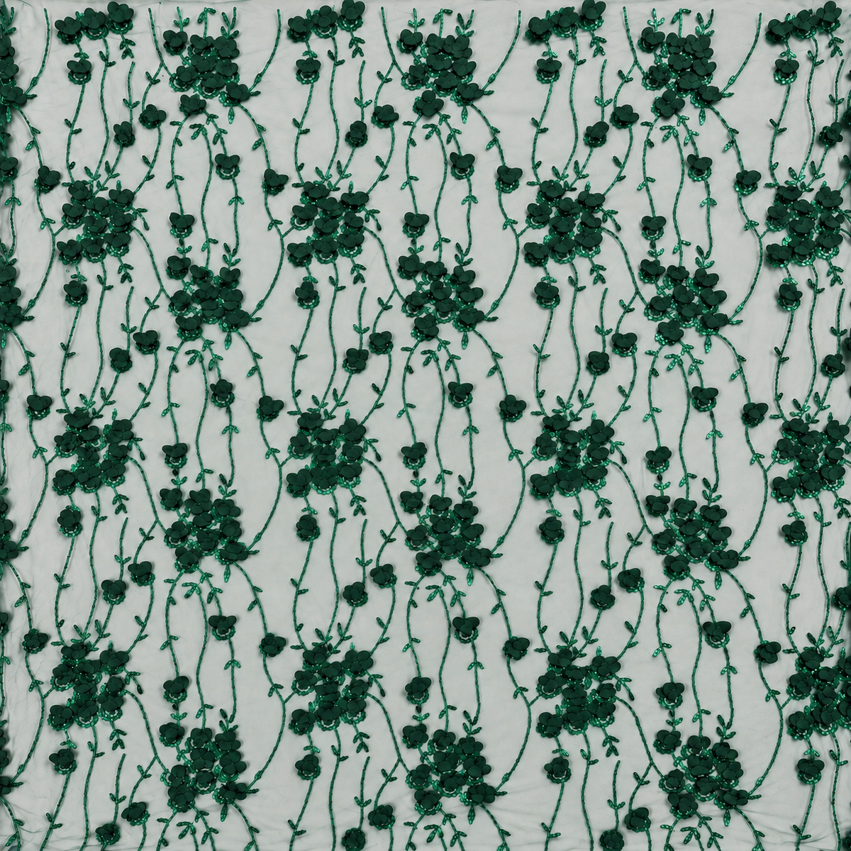 3D Floral Embellished Mesh Fabric