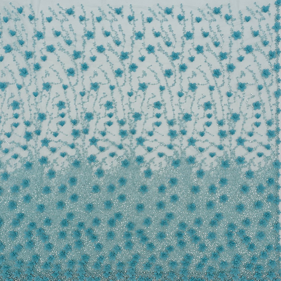 3D Floral Pearl & Sequin Embellished Mesh Fabric