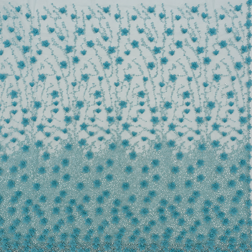 3D Floral Pearl & Sequin Embellished Mesh Fabric
