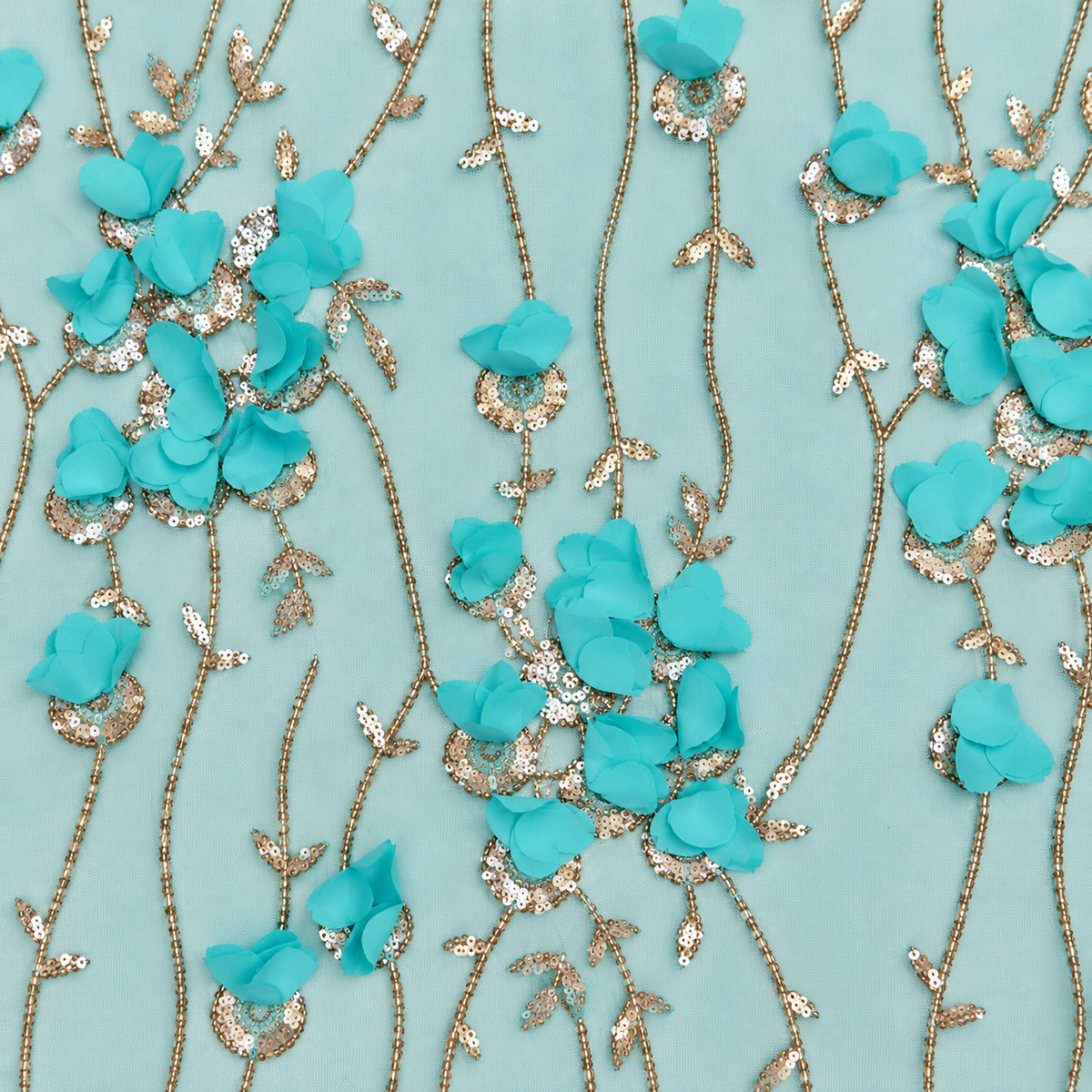3D Floral Embellished Mesh Fabric