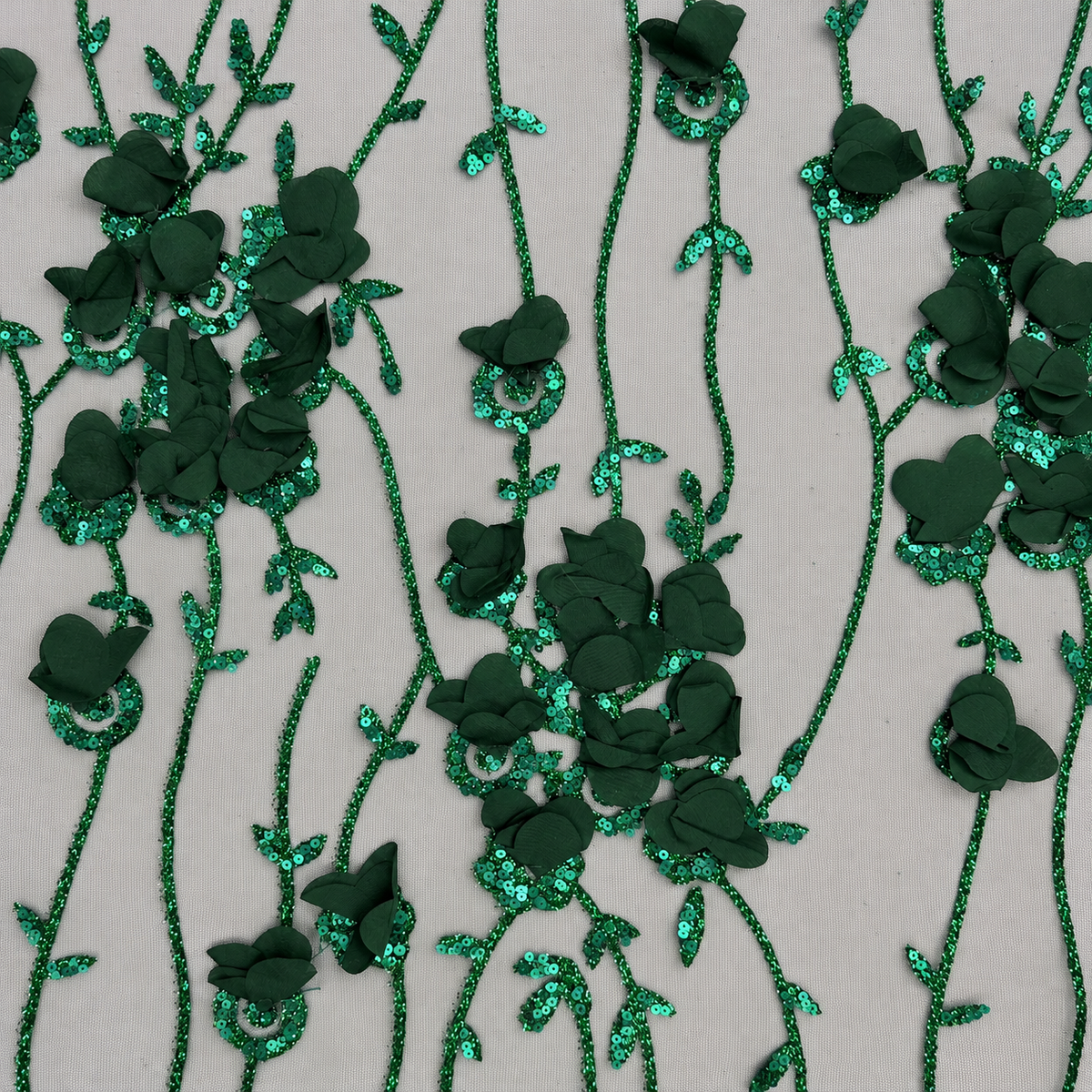 3D Floral Embellished Mesh Fabric