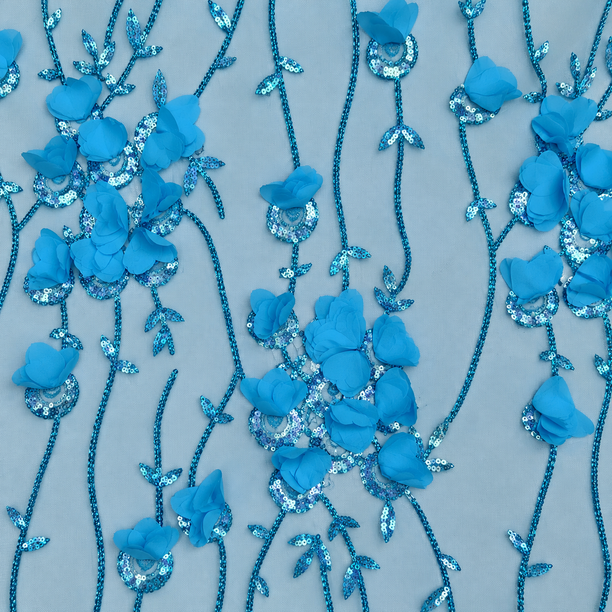 3D Floral Embellished Mesh Fabric