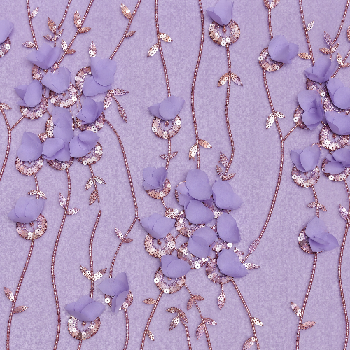 3D Floral Embellished Mesh Fabric