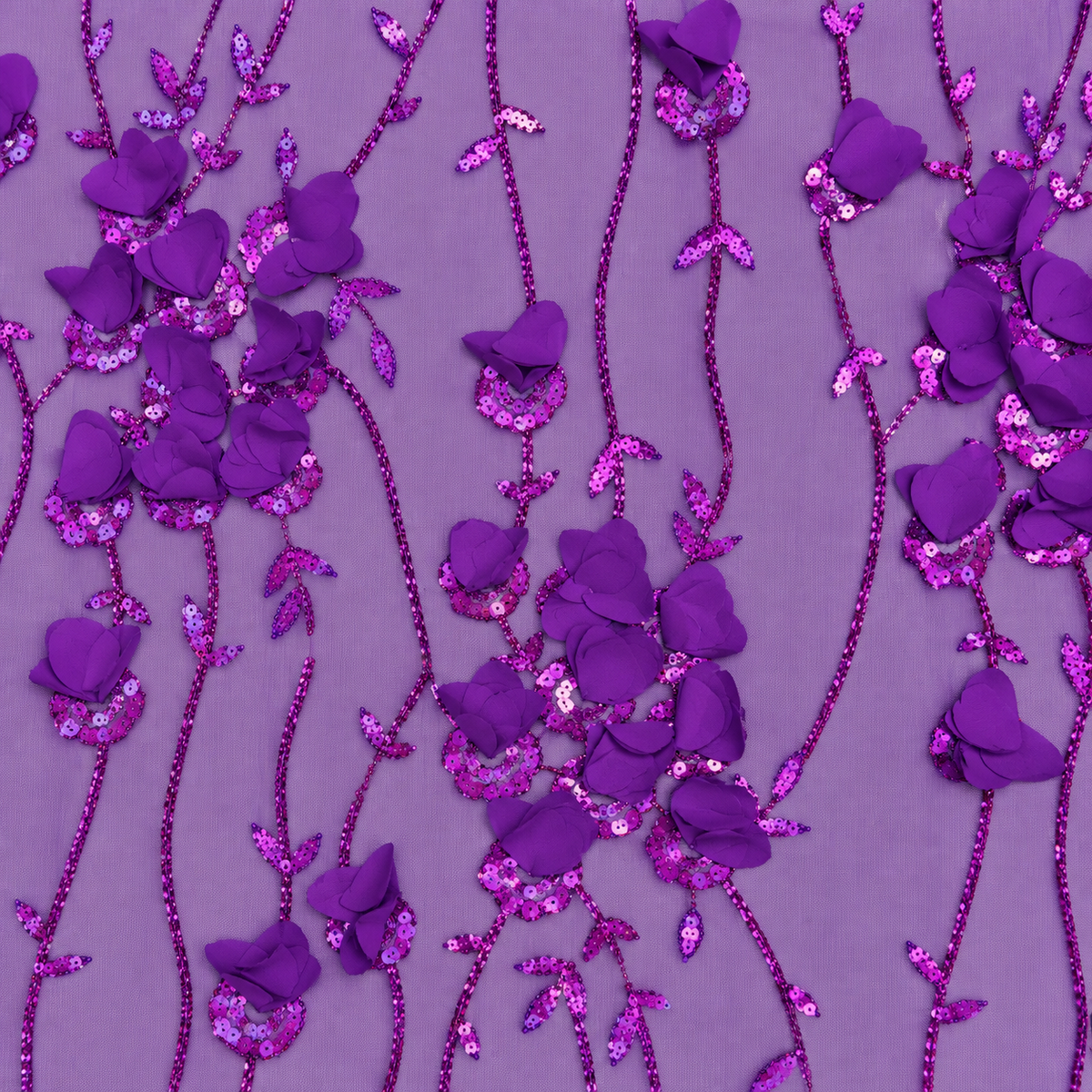 3D Floral Embellished Mesh Fabric