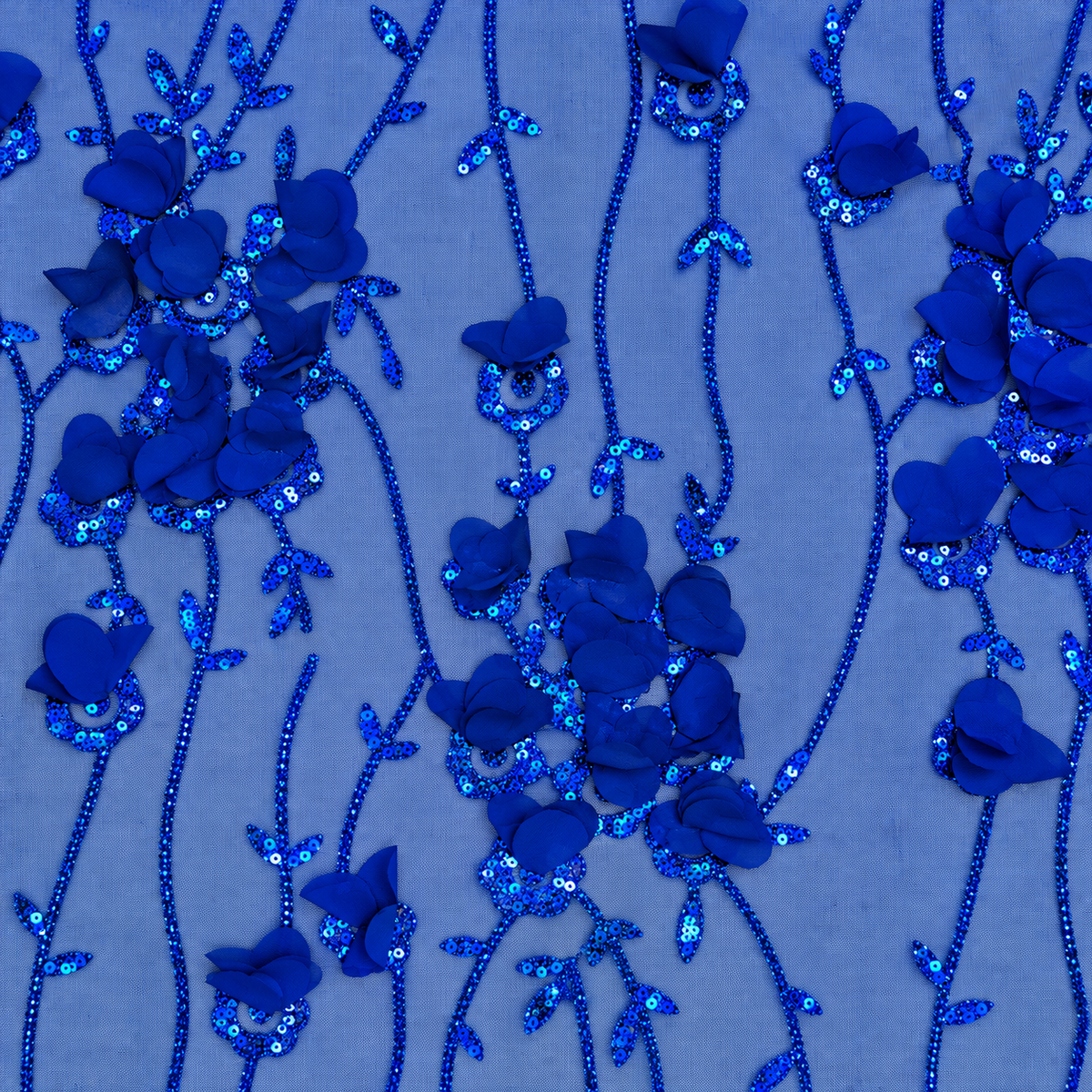 3D Floral Embellished Mesh Fabric