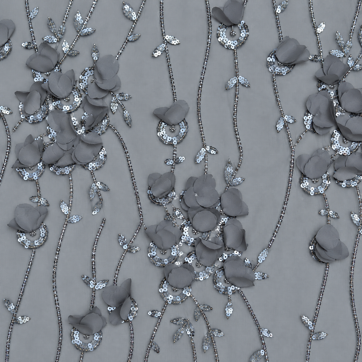 3D Floral Embellished Mesh Fabric