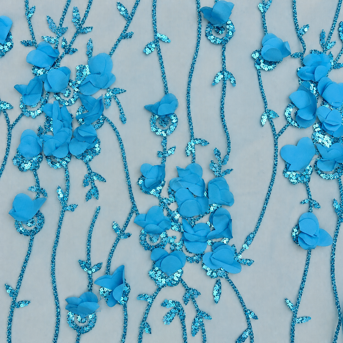 3D Floral Embellished Mesh Fabric