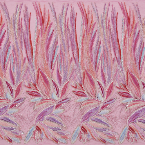 3D Floral & Leaf Embellished Tulle Fabric