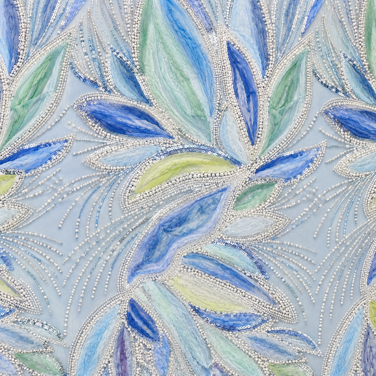 3D Floral & Leaf Embellished Tulle Fabric