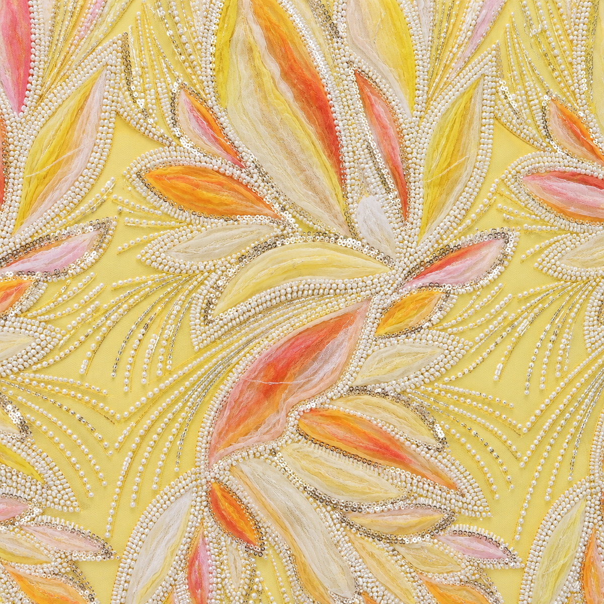 3D Floral & Leaf Embellished Tulle Fabric