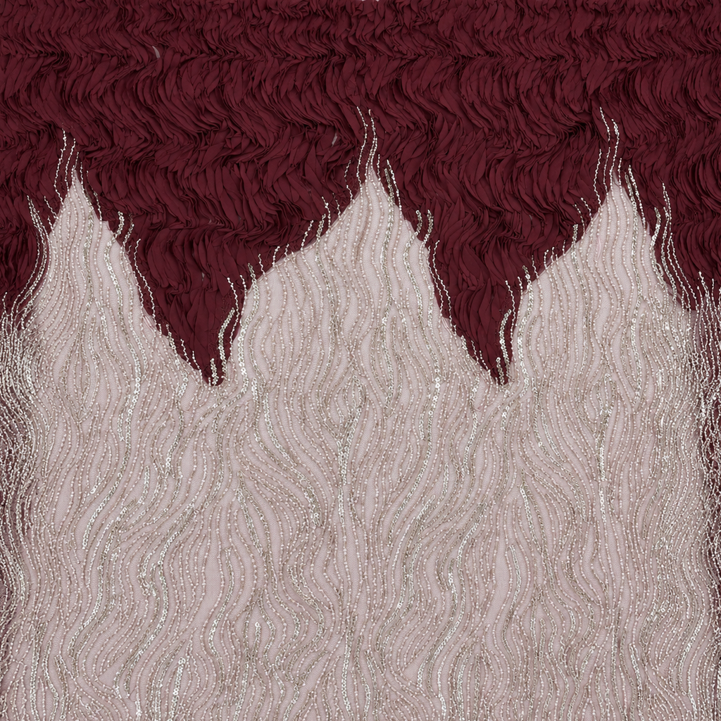 3D Ruffle & Pearl Embellished Mesh Fabric
