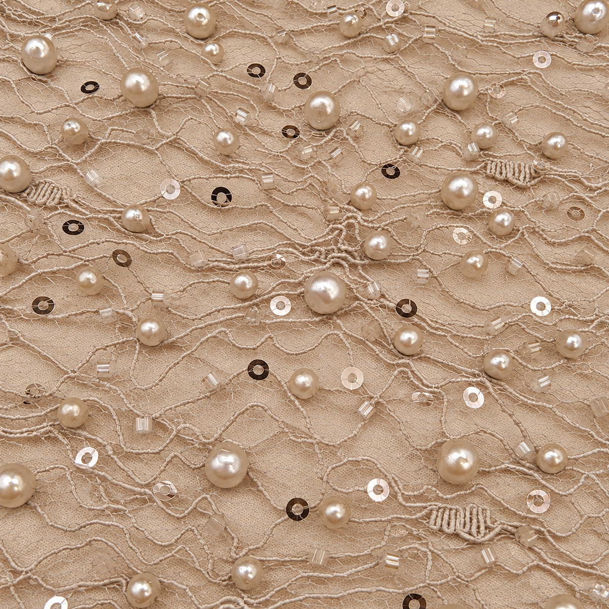 Pearl & Sequin Embellished Lace Fabric
