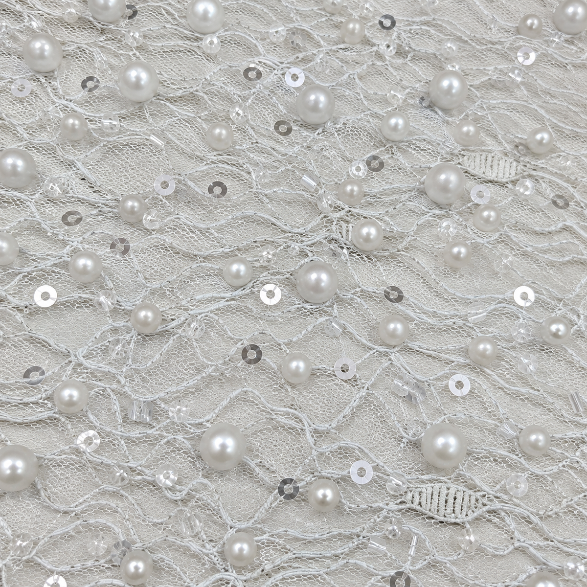 Pearl & Sequin Embellished Lace Fabric