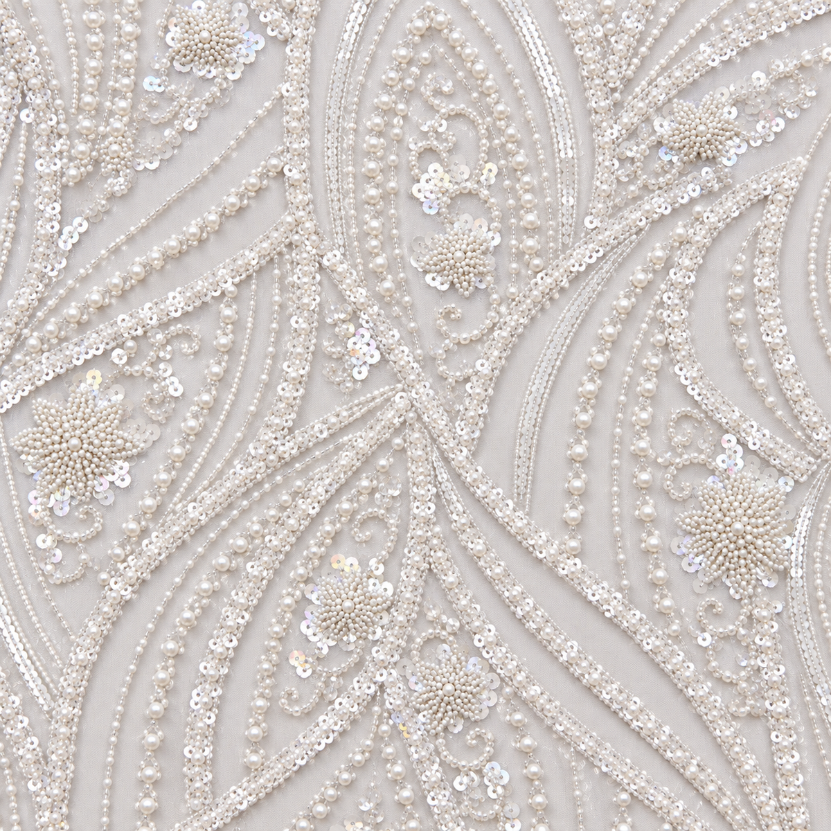 Pearl & Sequin Embellished Arabesque Tulle Lace
