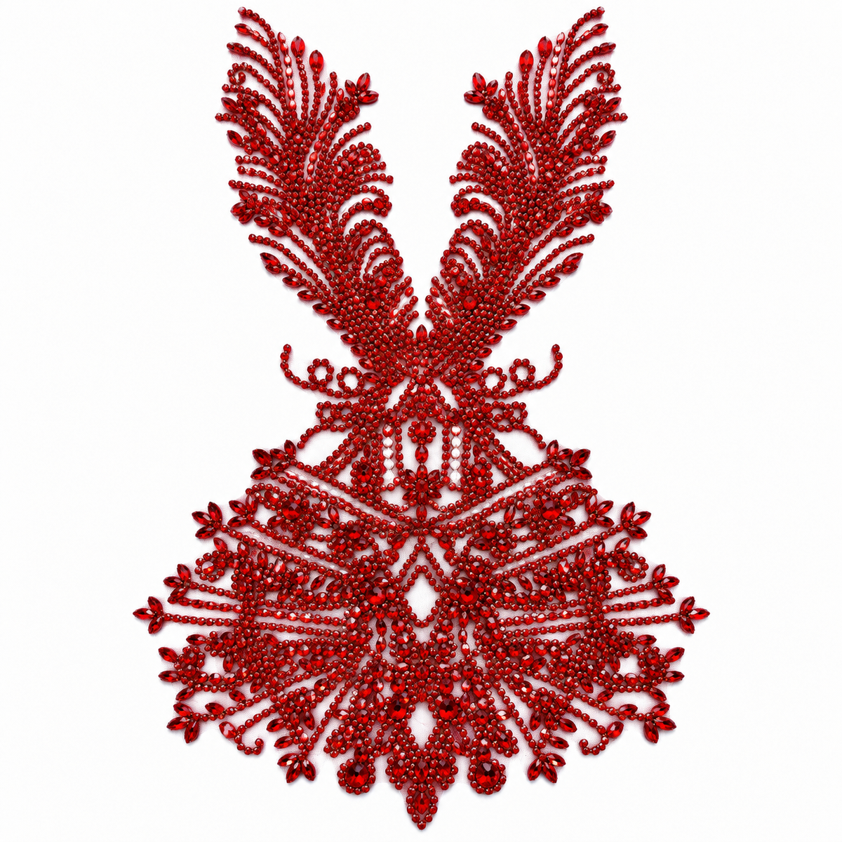 Red Crystal Rhinestone & Beaded Bodice Lace Appliqué