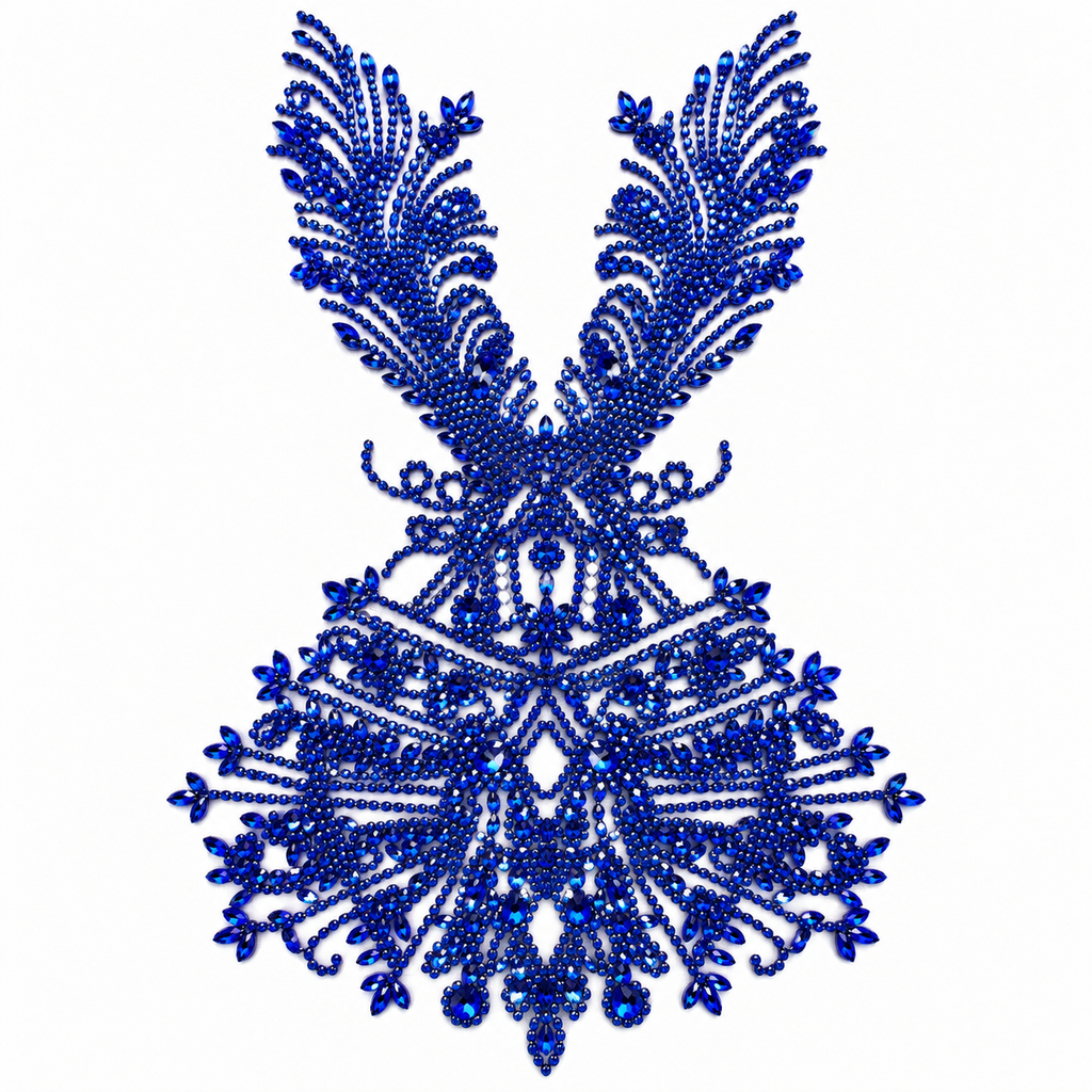 Royal Blue Crystal Rhinestone Bodice Lace Appliqué
