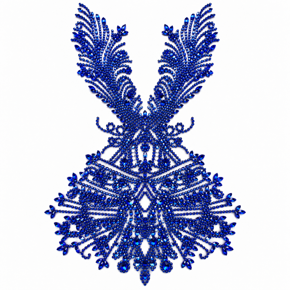 Royal Blue Crystal Rhinestone Bodice Lace Appliqué