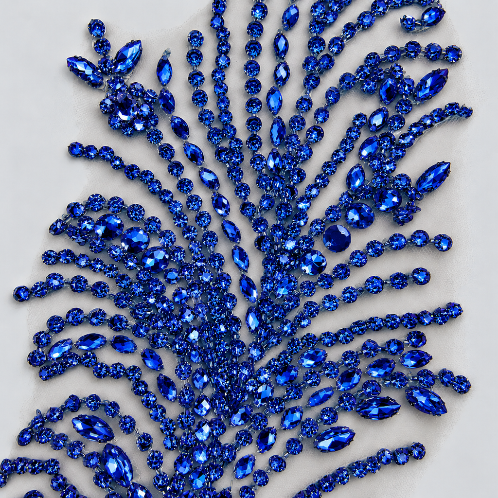 Royal Blue Crystal Rhinestone Bodice Lace Appliqué