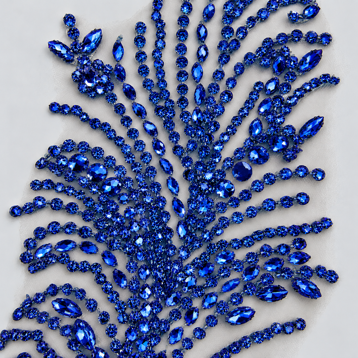 Royal Blue Crystal Rhinestone Bodice Lace Appliqué