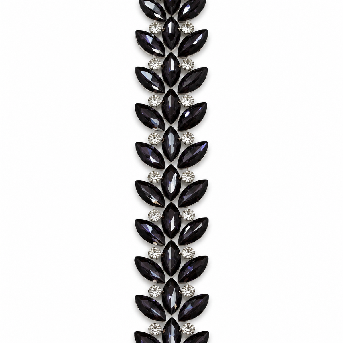 Luxury Hotfix Diamante Trim – Black Crystal Leaf | Iron-On Trim