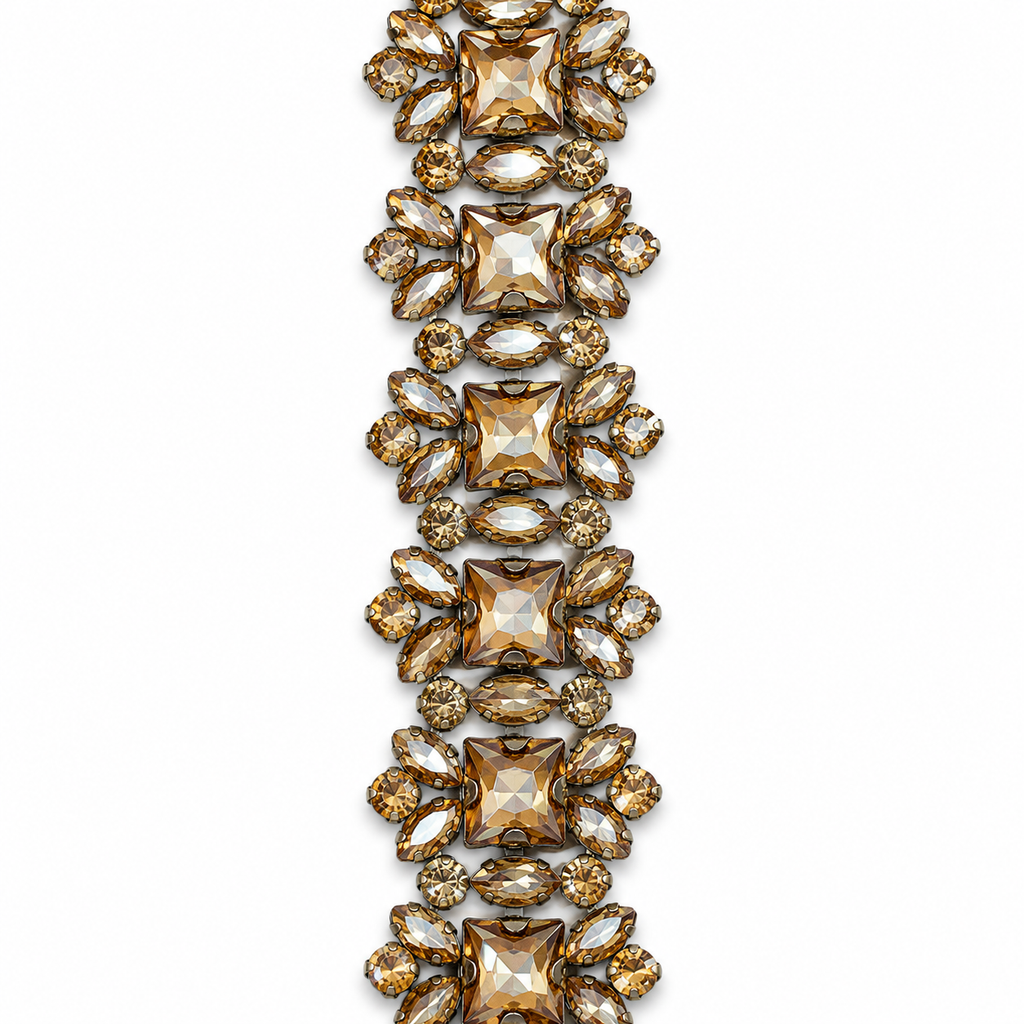 Luxury Hotfix Diamante Trim – Champagne Square Crystal | Iron-On Trim